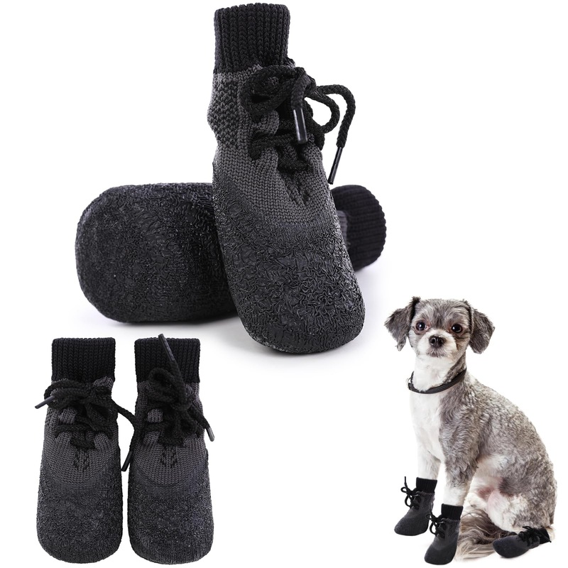Pack of 4 Dog Socks, Waterproof Non-Slip Dog Shoes Dog Paw Protector Foot Cover Dog Rain Snow Shoes Socks (Black, 3#) 3# Black