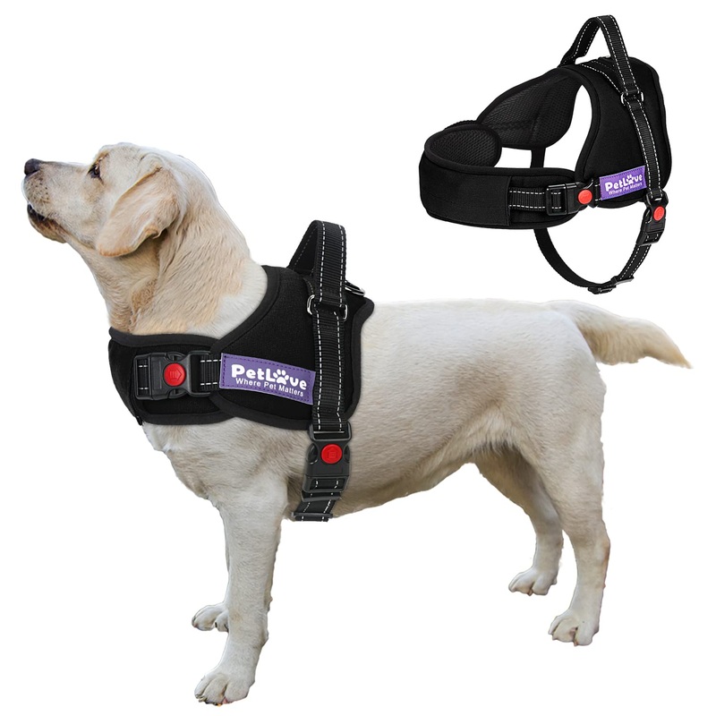 PETLOFT Dog Harness, Dog Vest Harness No Pull with Easy Control Handle Adjustable Soft Lead Padded No Choking Pet Harness for Small Medium Dogs (M, Black) M