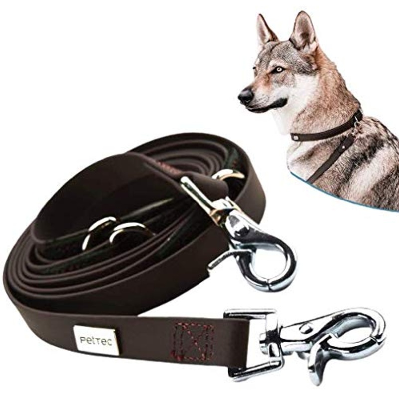 PetTec dog leash 2m lead for dogs up to 60kg, light training leash/training leash/trekking leash adjustable made of TRIOFLEX (similar to Biothane), water-repellent, dog lead (brown) brown