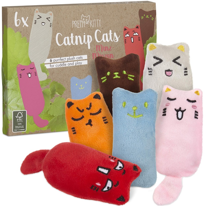 PRETTY KITTY Mint kitties: cat toy set of 6 cat cushions with catnip – cat cushion for cats – dried catnip toys for cats – toy cat catnip kitties