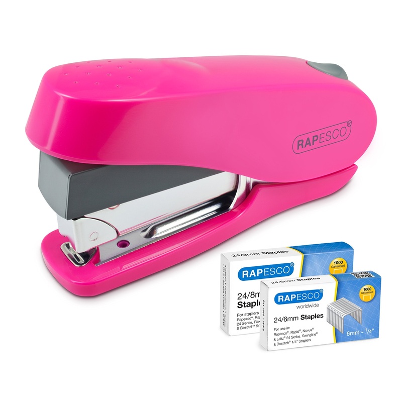 Rapesco 1468 Luna Less Effort Stapler with 2000 Staples, 50 Sheet Capacity, Fuchsia Hot Pink Luna Set