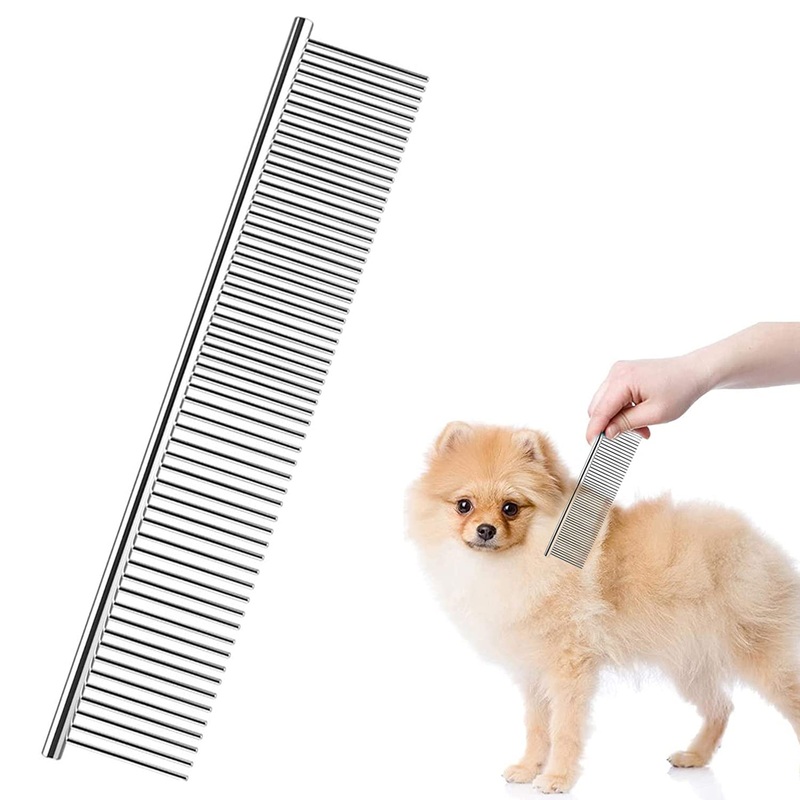 Stainless Steel Pet Comb for Dog Cat Pet Grooming Comb for Removing Tangles and Knots, Rounded Teeth Dog Comb for Large, Medium and Small Pets (19 x 3 cm) 19 x 3 cm