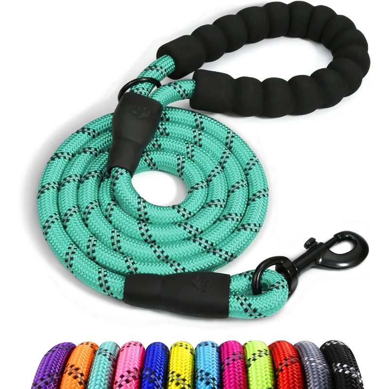 Taglory dog leash with comfortable padded handle, robust dog leash for training and walking, 180 x 1.0 cm reflective leash made of soft nylon for medium-sized dogs, turquoise 180 x 1 cm (pack of 1)