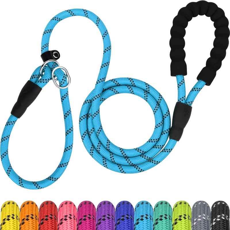 TagME Retriever leash with pull stop, reflective rope leash 185 cm Moxon leash, soft padded handle, 12 mm for large dogs, blue 185 x 1.2 cm (pack of 1) blue
