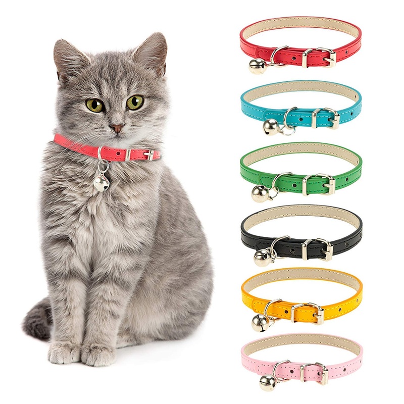 tao pipe Cat Collar Leather Pet Collars Cat Collars Made of Leather with Removable Bell Polished Durable Soft and Adjustable for Small Medium Dogs (Pack of 6)