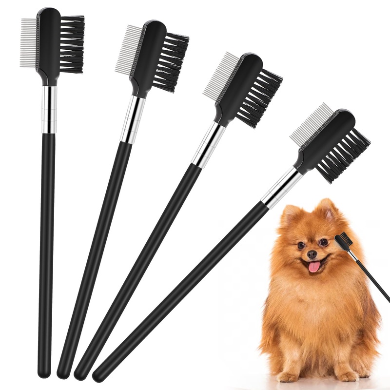 Tear stain removal comb, 4-piece double-sided eye comb for pets, tear comb for dogs, multifunctional grooming comb for removing crusty mucus and fleas