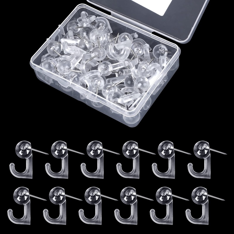 TIESOME Pack of 50 Push Pin Hooks, Plastic Heads Pin Tacks Clear Wall Thumb Tacks Hanging Nails Bulletin Board Hooks Push Pins for Cork Board, Map, Photos, Calendar Home Office School Supplies