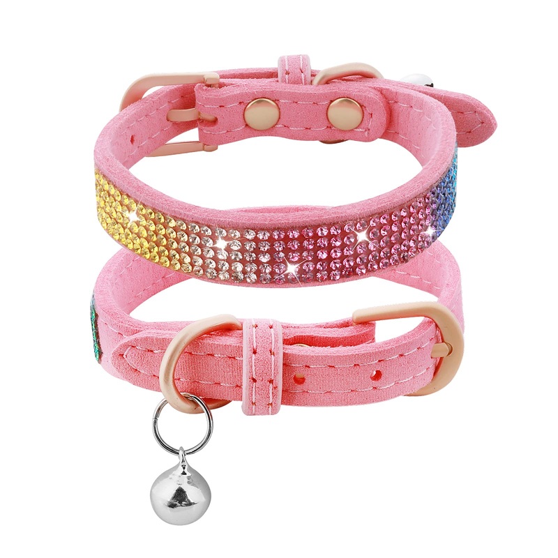 TIESOME Rhinestone Cat Collar with Bell, Cute Soft Adjustable Small Pet Puppy Collar Sparkly Flashing Pink Cat Collar for Small Dogs Cats (Small Size)