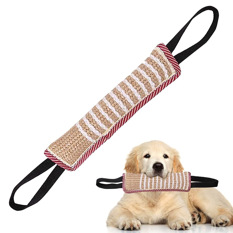 Tug toy dog, bite sausage for dogs, jute bite sausage dog K9 training with 2 handles, chew toy dogs, dog toy, dog training accessories, toy dog indestructible, dog toy robust C