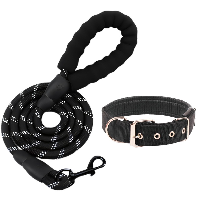 2M towing leash for dogs, strong dog leash with padded handle, reflective nylon rope, lockable hook, training leash running leash for large and medium-sized dogs (black) black