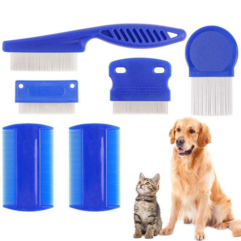 6 Pcs Cat Dog Flea Comb, Pet Tear Stain Remover Comb Set, Pet Dog Cat Grooming Comb, Flea Tear Stain Remover Comb, Metal Tooth Removal Combs for Effective Against Fleas as picture show