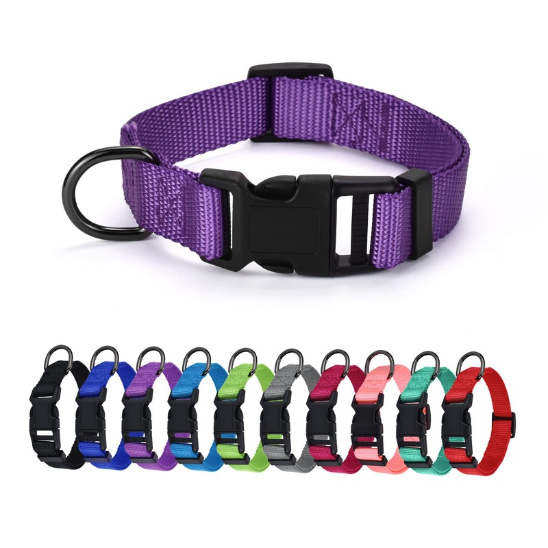 AUDWUD Thick nylon collar, classic adjustable dog collar in several colors, suitable for small, medium and large dogs, 4 sizes XS: 25-36 cm purple