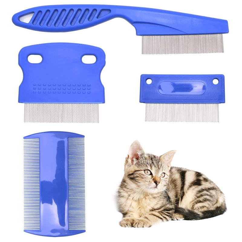 BAOSROY Flea Comb for Cats, lice comb, flea comb for dogs, flea comb, lice comb for dogs, tear stain remover comb, grooming comb for dogs and cats, dust comb for cats, lice comb stainless steel, for cats and dogs, 4 pieces