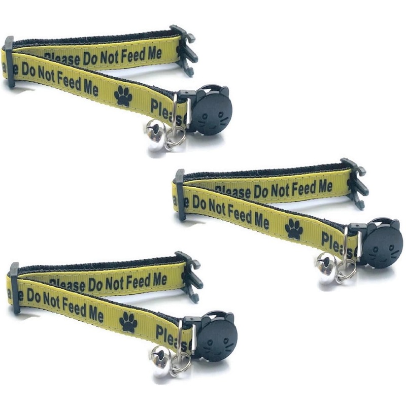 Cat collars with bells | Worded Cat Collars – Please Do Not Feed Me/I Am Microchipped | Secure quick release buckle | ZACAL Cat Collars (3 pieces) 07 Yellow 01. Please Do Not Feed Me (3 pieces)