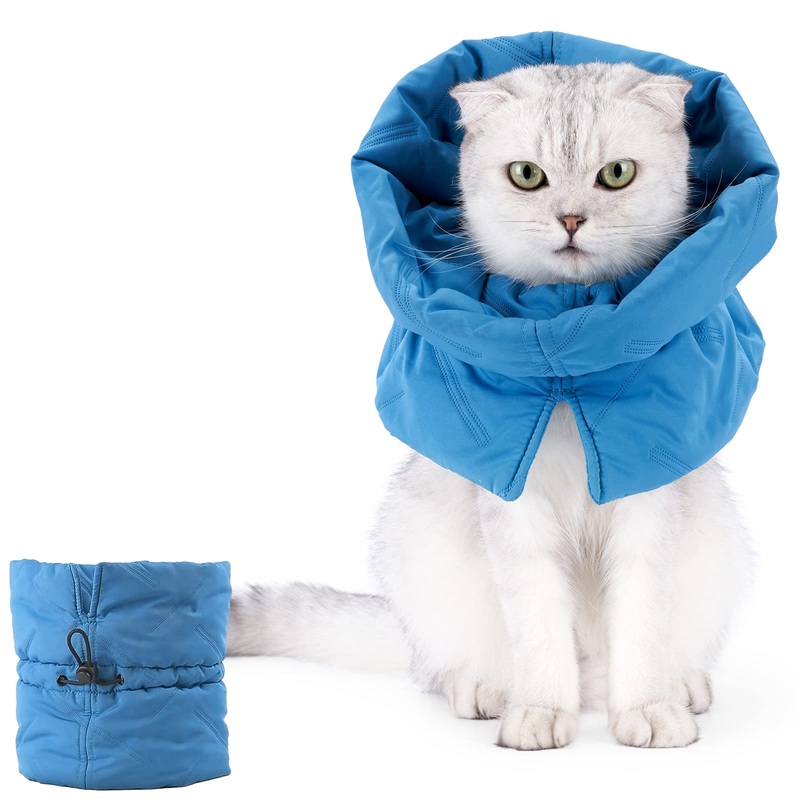 Cat Protective Collar Soft Cat Elizabeth Collar, Adjustable Pet Protective Collar, Neck Brace Cat Recovery Collar for Infections, Scratches, Post-Operative Recovery (Dark Blue+S) Cat Protective Collar