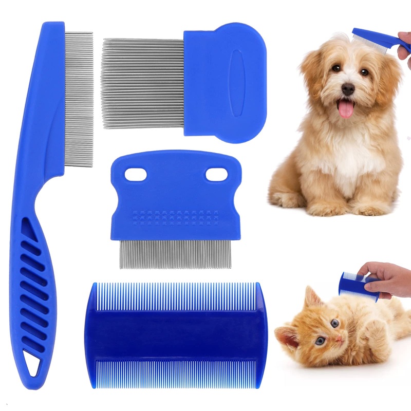 Cobee Dog Flea Lice Comb, Dog Cat Grooming Comb Pet Tear Stain Remover Combs Fine Tooth Care Removal Tool (4 Pieces) 4 Pieces