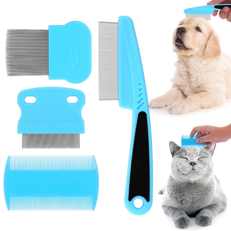 Cobee Dog Flea Lice Comb, Dog Cat Grooming Comb Pet Tear Stain Remover Combs Fine Tooth Care Removal Tool (Pack of 4)