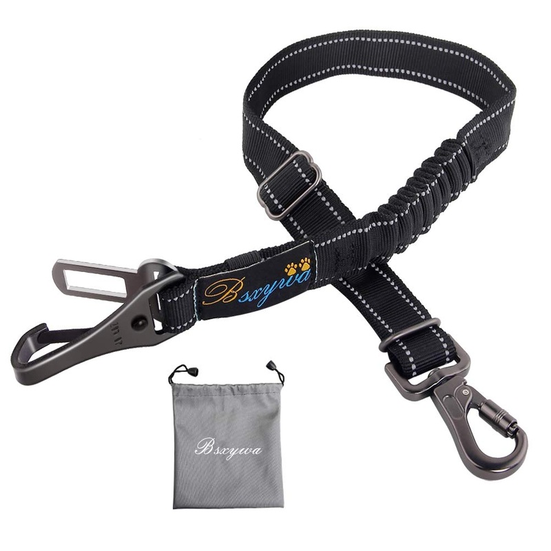 Dog seat belt 3 in 1, car belt dog reflective, with adjustable elastic shock absorption and strong carabiner seat belt, with storage bag. for all dog breeds & cars.
