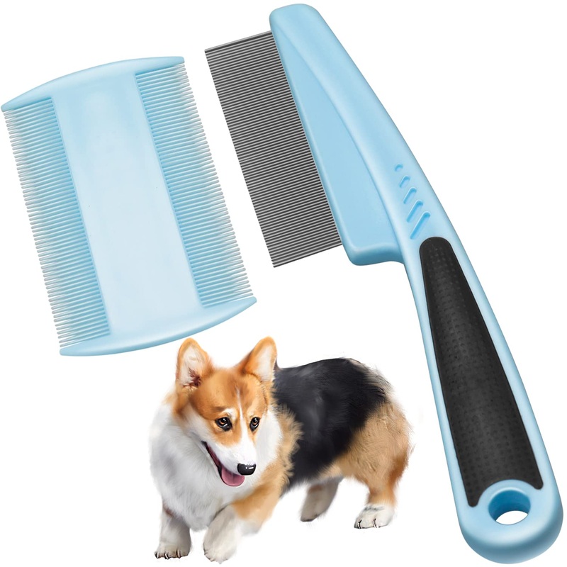Eruinfang Cat Dog Flea Comb Pack of 2 Pet Comb Stainless Steel Lice Comb Professional Dust Comb Flea Flea Comb Lice Combs Tear Stain Remover Pet Grooming Comb