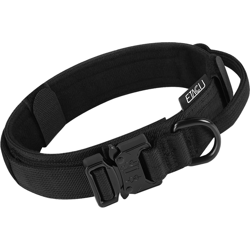 ETACCU dog collar with handle for large dogs, neoprene nylon collar dog black, adjustable collar dog large dogs XL (53-63 cm)