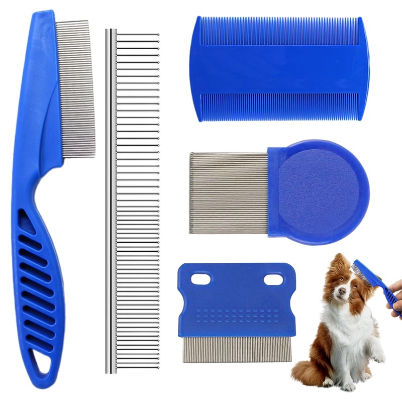 Flea Comb for Cats and Dogs Comb, Pack of 5 Stainless Steel Flea Comb, Pet Comb, Lice Comb Dust Comb, Pet Grooming Comb, Multifunctional Pet Hair Comb for Flea Control, Pet Care
