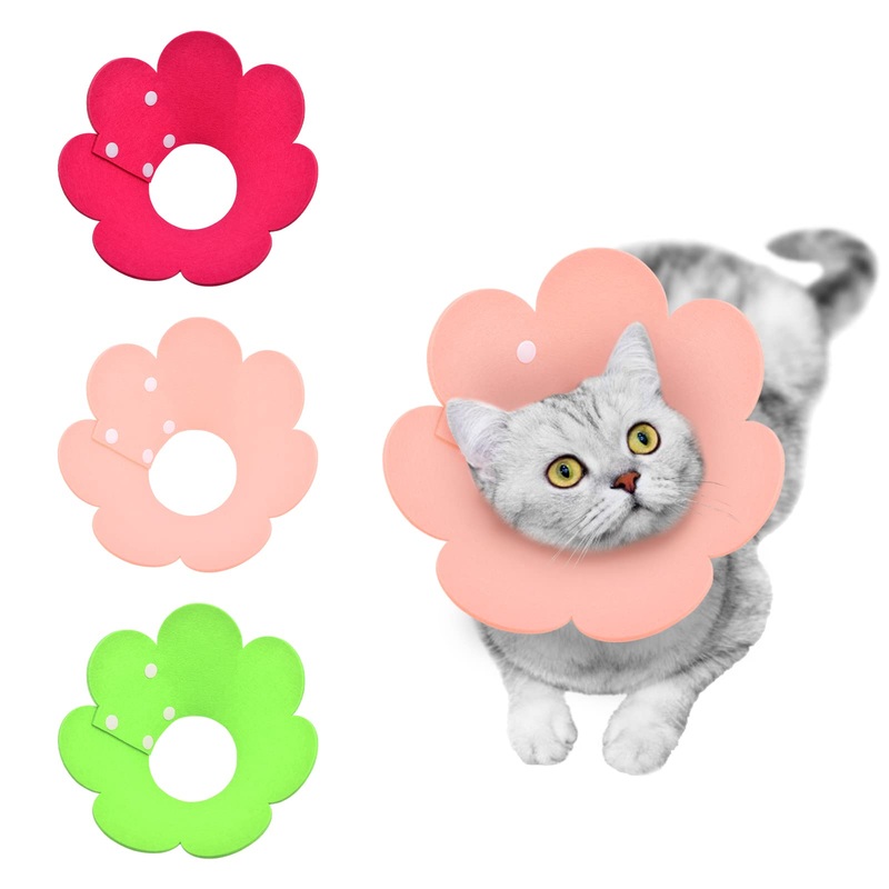 HACRAHO Cat Recovery Collar 3 Pack Adjustable Flower Post Surgery Cone Cat Recovery Collar with Sunflower Shape for Cats Kittens Puppies Style 1