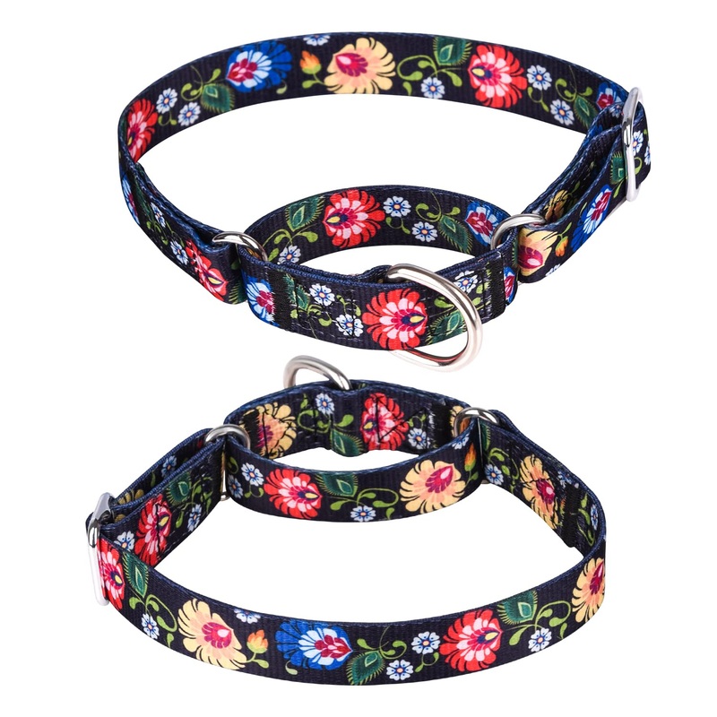 haoyueer Martingale Dog Collar Heavy Duty Nylon Adjustable Dog Collar for Walking Training Boys Girls (L:45-53cm, Black) L:45-53CM