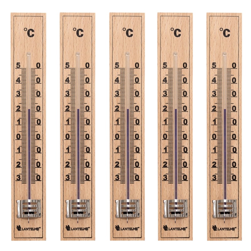 Lantelme room thermometer analogue set of 5 15cm wooden thermometer made in German beech wood also for outside and inside (5) 5