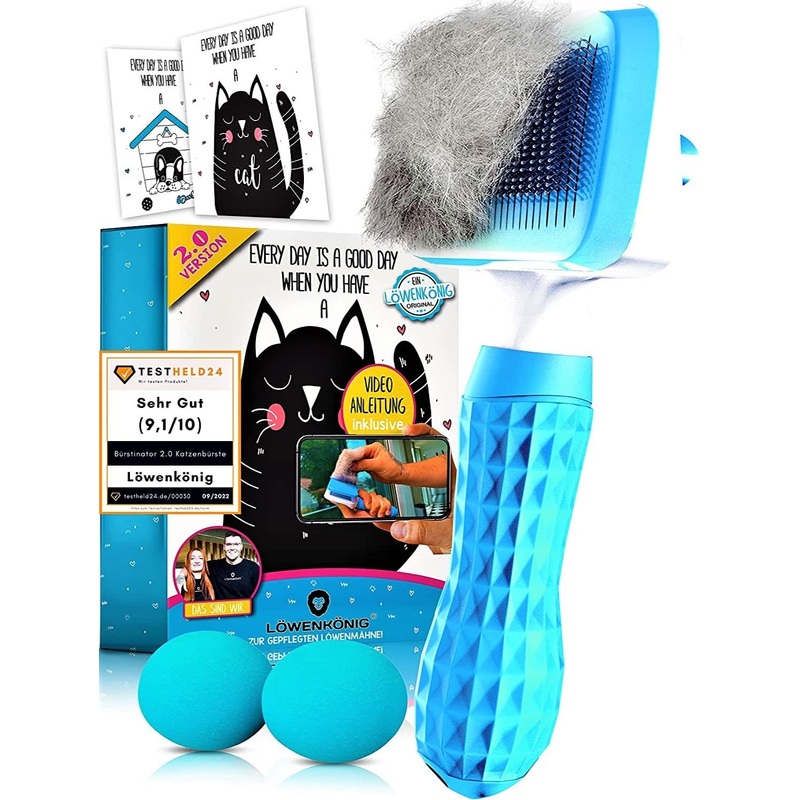 LWENKNIG BRSTINATOR 2.0 Premium cat brush & dog brush Self-cleaning for short-haired & long-haired animals I Pet brush large, fur brush removes loose undercoat & matted dog & cat hair Bestseller: Brstinator 2.0 in blue