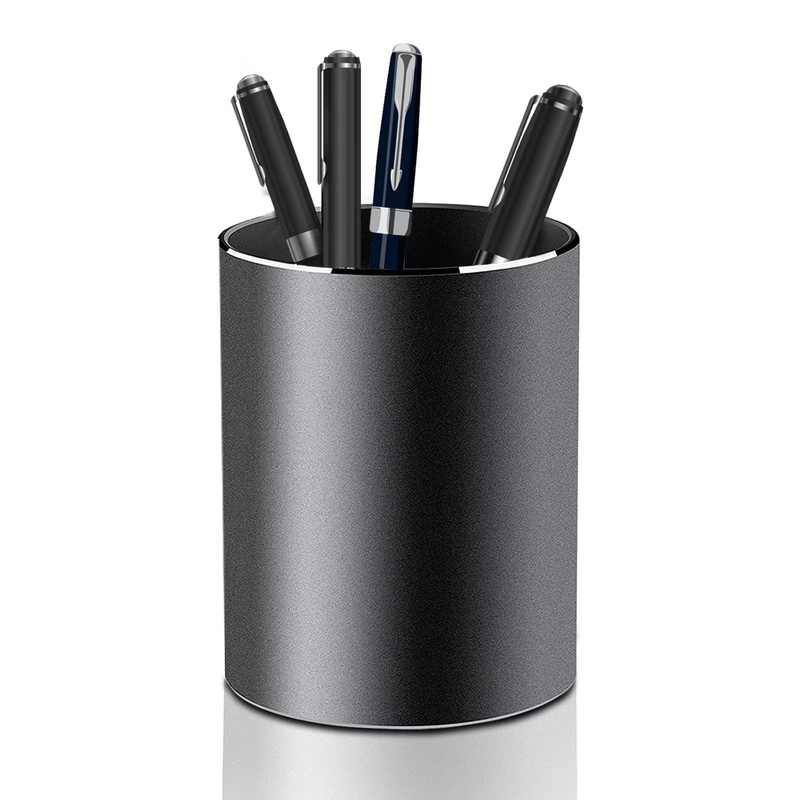 Metal Round Pen Holder Desk, Pen Holder, Metal Round Pen Box Fountain Pen Brush Holder Organizer Storage Box for Office, School, and Household, 8×10 cm, Black