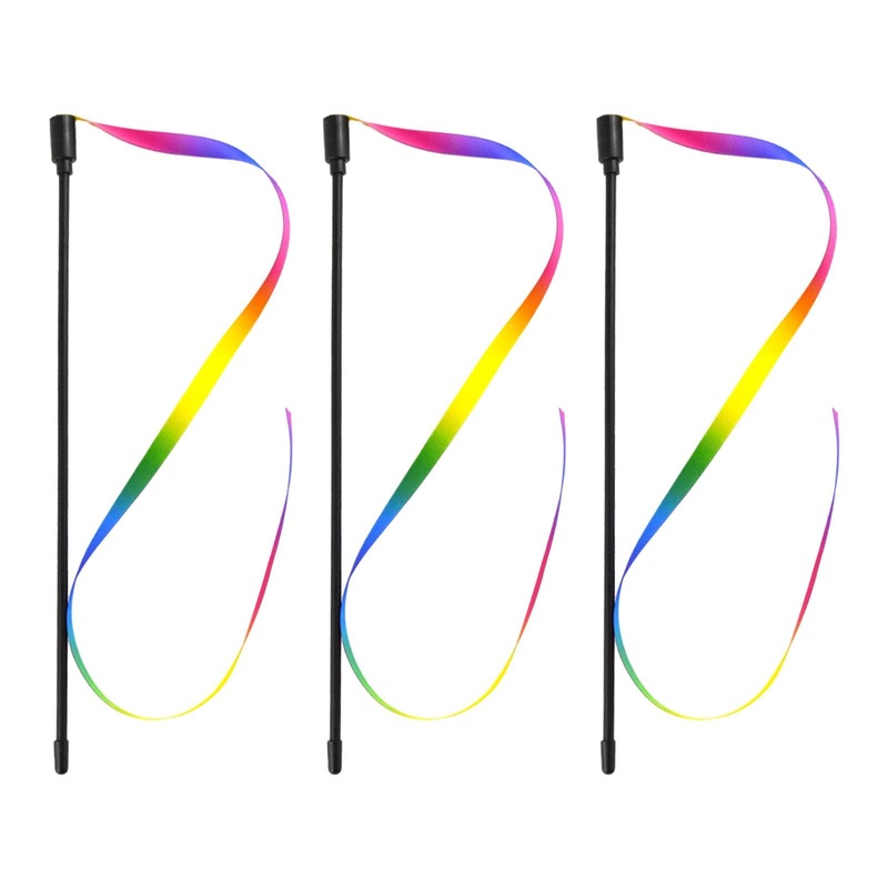 NHBETYS Cat Toy Set, Indoor Cat Toy with 11.81 Inch Interactive Stick and 23.62 Inch Rainbow Ribbon, Pet Rainbow Cloth String