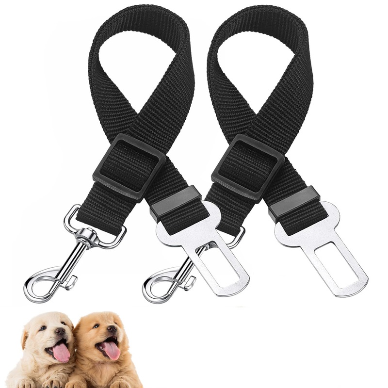 Pack of 2 seat belt dog car dog seat belt, dog belt for car, adjustable dog seat belt, safety harness for car for all dog breeds, cats and car types, black