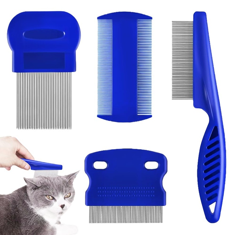 Pack of 4 cat dog flea comb, lice comb, flea comb for removing fleas, metal teeth lice comb, flea tear stain remover comb, pet comb stainless steel lice comb