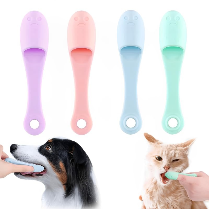 Pack of 4 dog toothbrushes, dog toothbrushes, finger cots, dog dental care, finger toothbrush, dog toothbrush, dental care, effective, for small, medium and large dogs