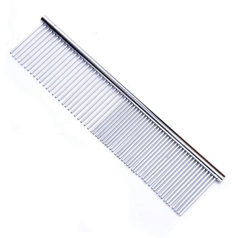 Pet Steel Comb with Rounded Ends Stainless Steel Teeth, Metal Cat Dog for Removing Tangles and Knots, Poodle Grooming Deshedding Tool, 7 1/2-Inch L.
