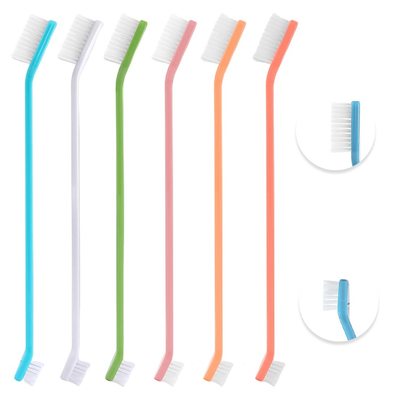 PLKSEI Pack of 6 dog toothbrushes, dog toothbrushes, dog toothbrushes for small dogs, toothbrushes for dogs with double-headed toothbrushes for cats, for dental care for pets