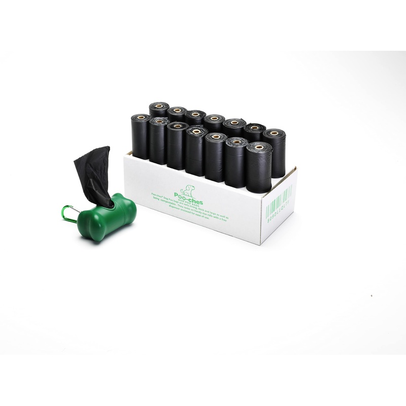 Poo-ches Premium compostable dog poop bags, 150 pieces on a roll, extra strong and extra large, dispenser and leash clip included