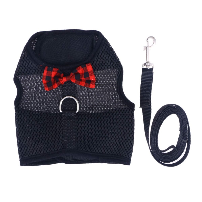 POPETPOP Small Pet Harness with Lead Guinea Pig Rabbit Harness Hamster Vest Lead Size S (Black)