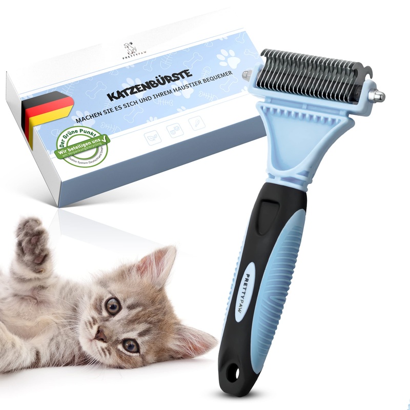 Pretty Paw  cat brush for gentle and precise hair removal I Suitable as a cat brush for long hair and cat brush for short hair against matting I Pleasantly massaging cat undercoat brush NEW Blue!