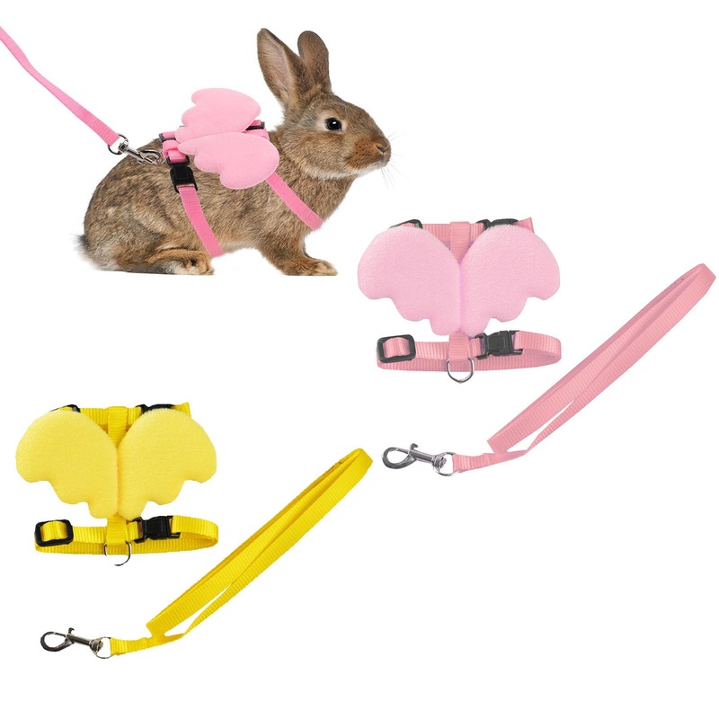 Rabbit Harness Cat Harness Vest, Rabbit Leash, Pack of 2 Rabbit Harness and Leash Adjustable Rabbit Leash, Rabbit Leash, Rabbit Harness Dwarf Rabbit, Rabbit Harness (Yellow + Pink)
