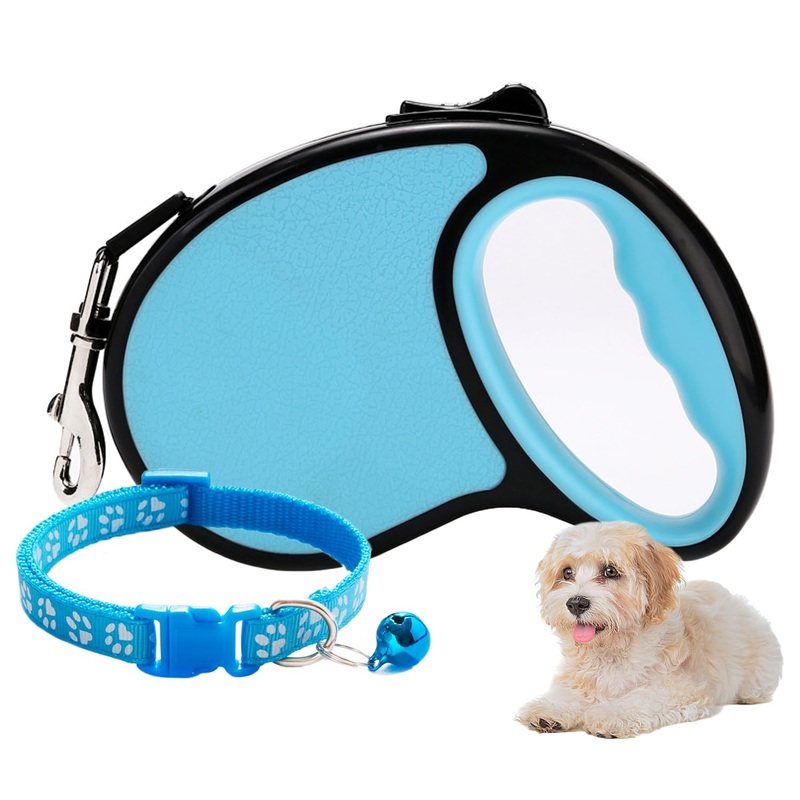 TRKETK Retractable Dog Lead, 5m Tangle-Free Extendable Dog Lead with Anti-Slip Handle Anti-Theft Dog Leads with Dog Collar for Small to Medium Dogs (Blue)