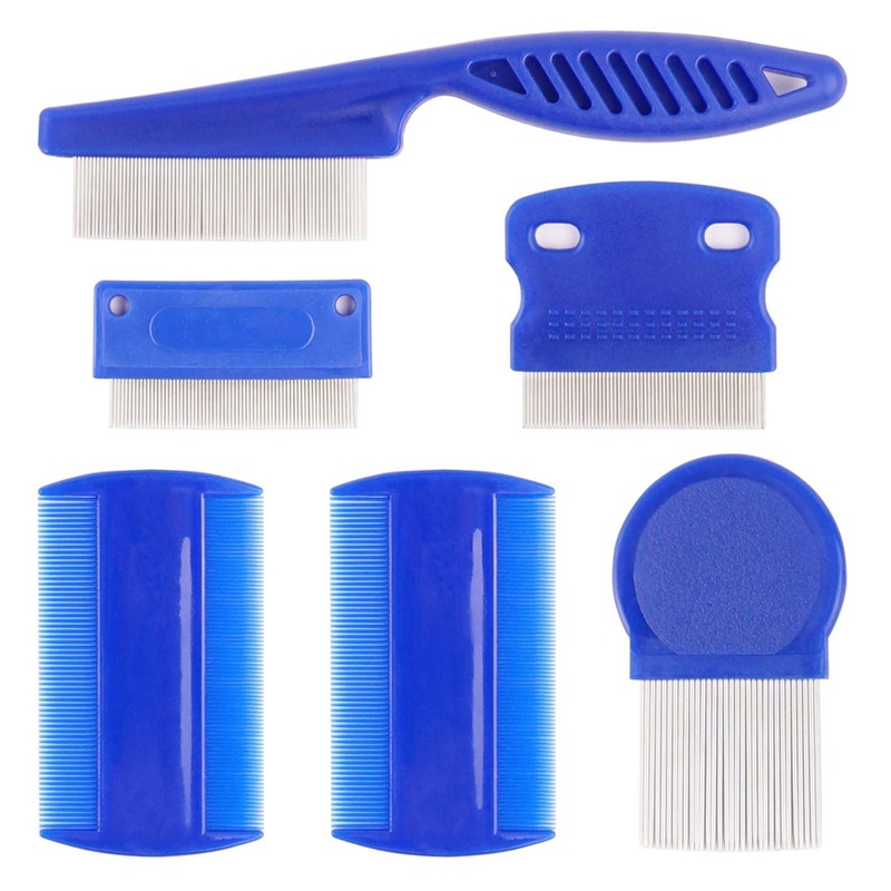 Vhger Pack of 6 Cat Dog Flea Comb, Lice Comb, Metal Teeth Lice Comb, Pet Dog Cat Care Comb (Blue)