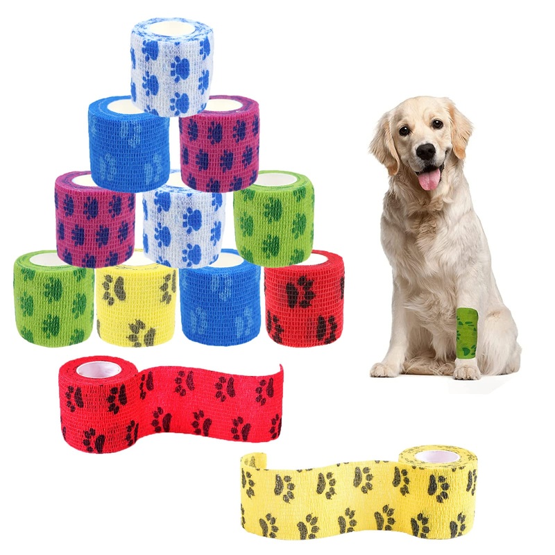 Xinlie 12 Rolls Self-Adhesive Bandage for Pets Fixing Bandage Self-Adhesive Elastic Pet Vet Wrap Multifunctional Cohesive Bandage for Cat, Wrist, Ankle Sprains Dog Paws 5 cm x 4.5 m