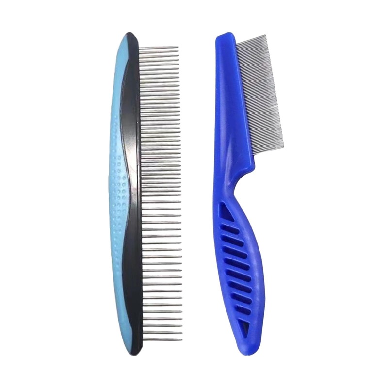 2-piece pet comb, portable cat dog flea comb, professional flea comb for removing fleas, stainless steel pet care combs, lice comb dust comb for cats and dogs (blue).