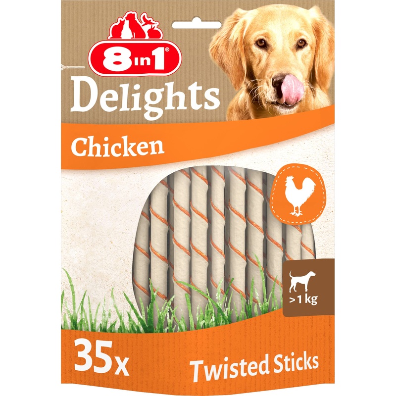 8in1 Delights Chicken Twisted Sticks – healthy chewing sticks for dogs, high-quality chicken meat wrapped in beef skin, 35 pieces (pack of 1)