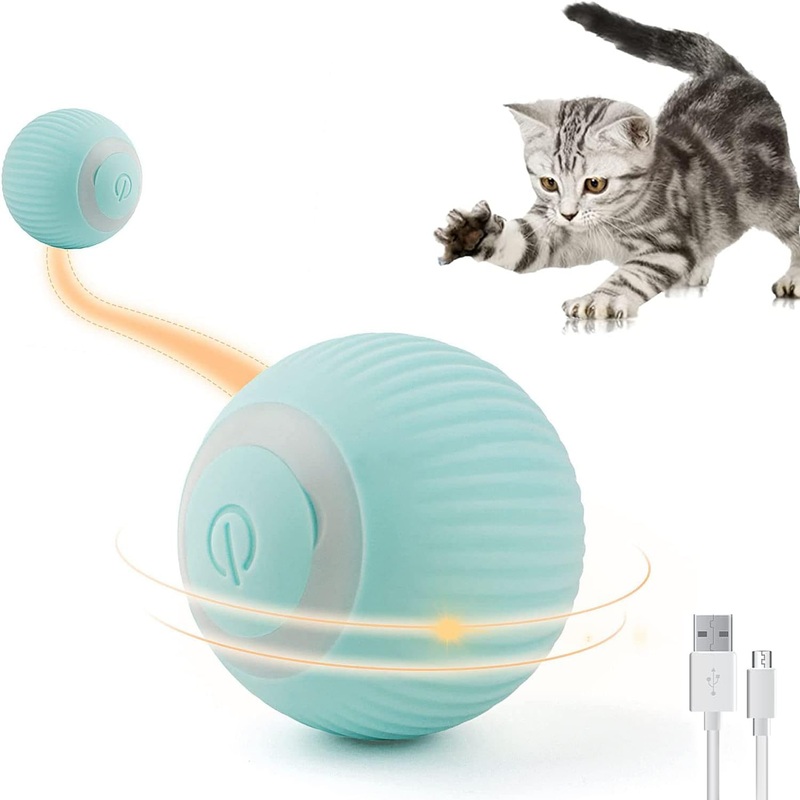 Cat Toy Electric with LED Light Cat Toy Self-employment 360 Degree Ball Interactive Cat Toy Self-Rotating Intelligent USB Rechargeable Cat Toy Ball Blue