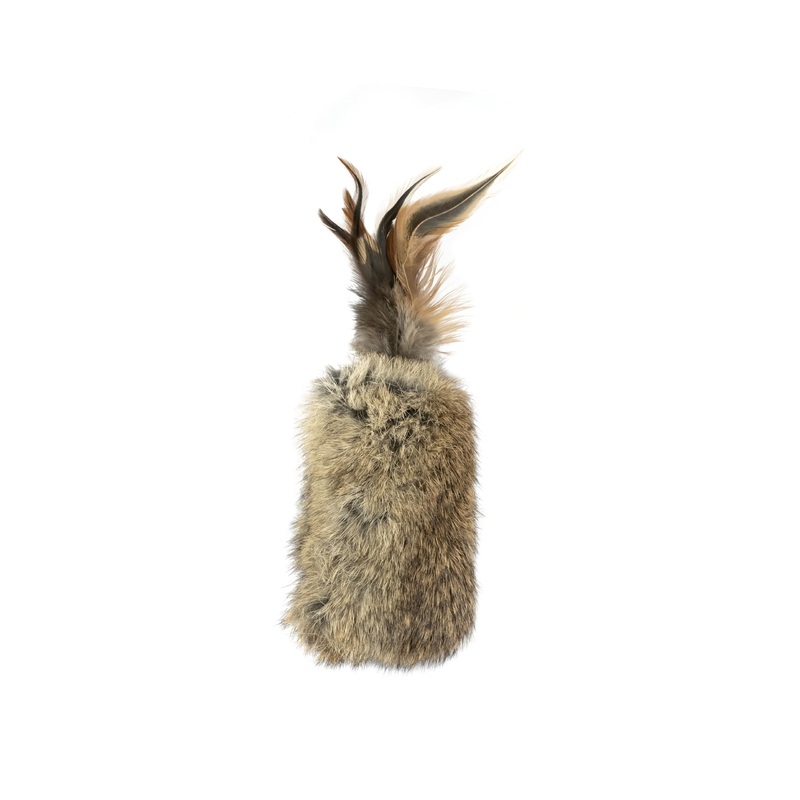 Cat toy rabbit fur with feathers, real fur, handmade
