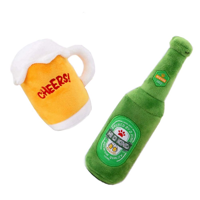 CHEWFFON Dog Toy Squeaky Toy Plush Dog Toy Anti Boredom Chew Toy Cute Squeaky Dog Toy for Puppies Small Medium Large Breeds (Beer) Beer