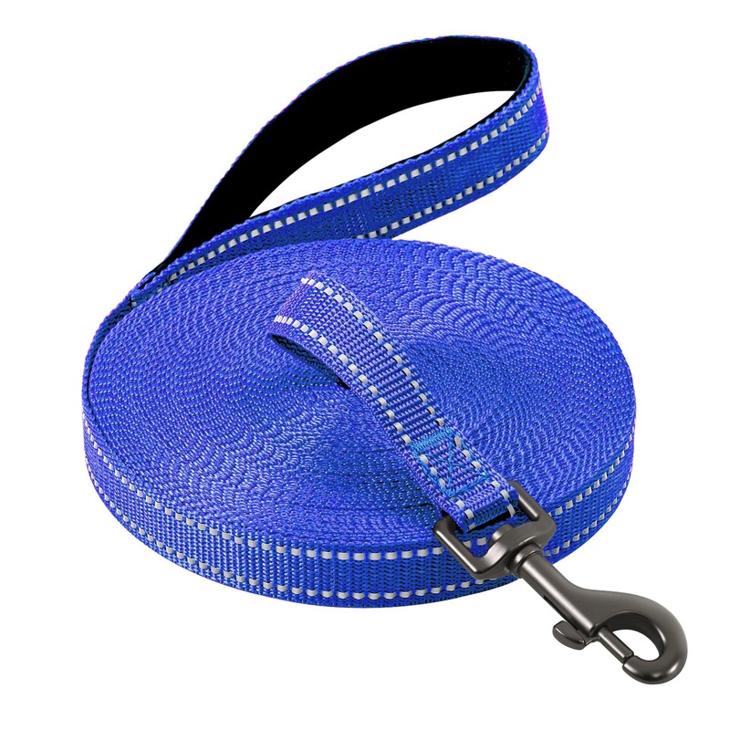 COMSLE drag leash for dogs, 3m / 5m / 10m / 15m / 20m robust long dog leash, reflective training leash with padded handle and hand strap, training leash for small to large dogs 3m/10ft dark blue-1