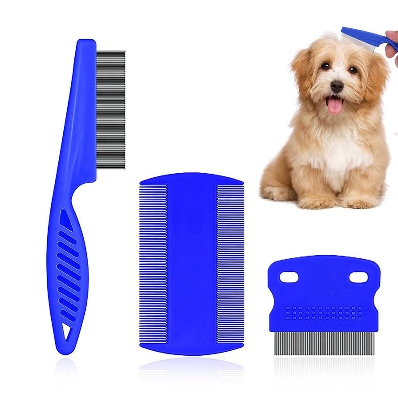 CUHZA Cat Dog Flea Comb, Pack of 3 Flea Combs for Cats, Lice Comb Dust Comb, Pet Tear Stain Remover Comb Set Pet Dog Cat Care Comb, Professional Flea Comb for Dogs and Cats
